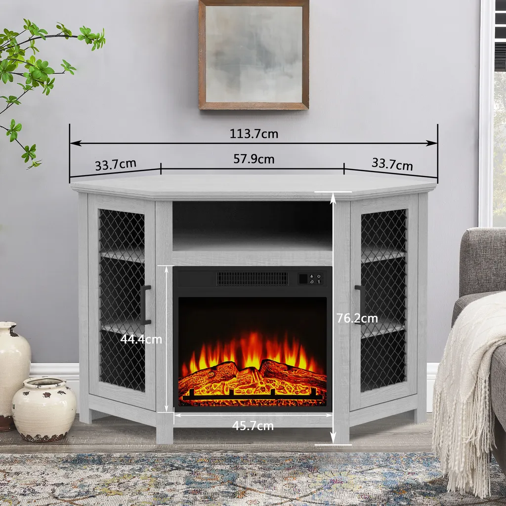 Meuble TV d'Angle Parrot Uncle avec Cheminée Électrique 18" Gris en MDF