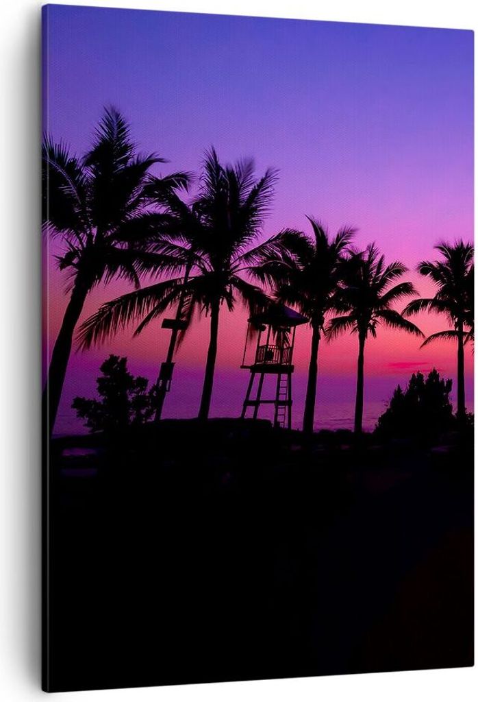 Bild auf Leinwand - Leinwandbild - Einteilig - Sonnenuntergang dämmerung sonne palme - 50x70cm - Wand Bild - Wandbilder - Leinwanddruck - Wanddeko...