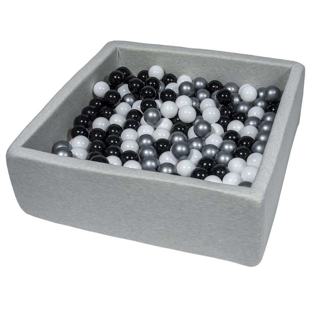 Bällebad für Kinder, 90x90 cm, Spielplatz + 300 Bälle schwarz, weiß, silber