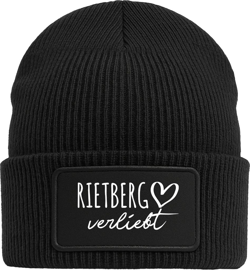 Huuraa Beanie Rietberg verliebt Black doppellagige Polyacryl Mütze mit Patch Geschenkidee