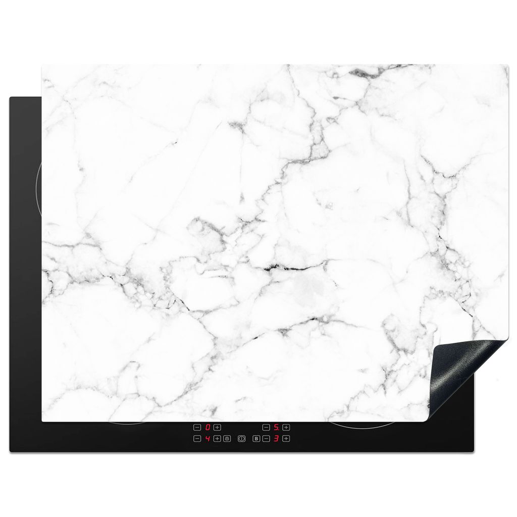 KitchenYeah Herdabdeckplatte Marmor - Weiß - Grau - Luxus - Marmoroptik - Strukturiert , 77x59cm, Küche Deko, Glaskeramikkochfeld Herdabdeckung...