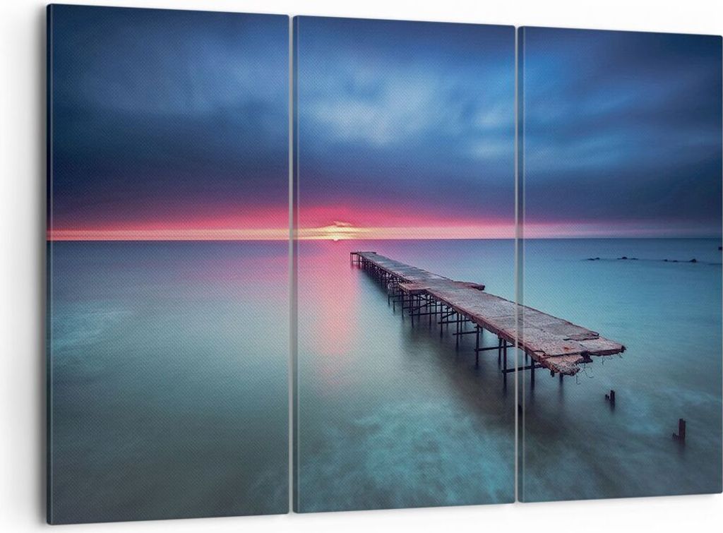 Bild auf Leinwand - Leinwandbild - 3 Teile - Brücke Meer Landschaft - 105x70cm - Wand Bild - Wanddeko - Wandbilder - Leinwanddruck - Bilder - Wand...