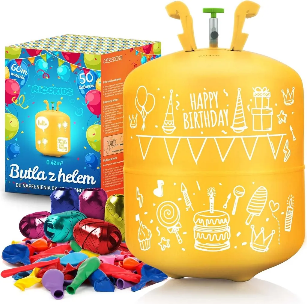 Paquet de ballons à l'hélium avec rubans, bouteille de 0,42 m³ incluse