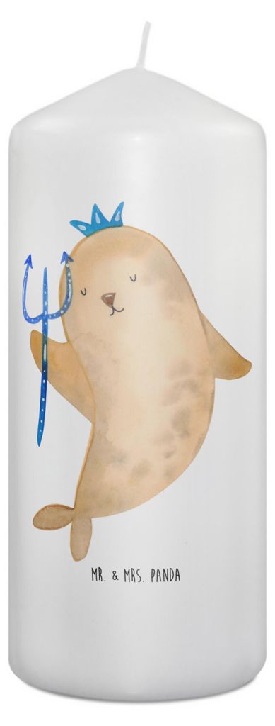 Mr. & Mrs. Panda Stumpenkerze Sternzeichen Wassermann 19 x 8 cm - Weiß - Geschenk, Bedruckte Kerze, Nix, Erinnerungslicht, Meermann, Blockkerze, G...