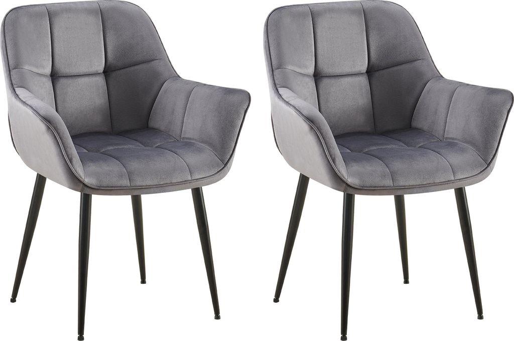 CLP 2er Set Esszimmerstuhl Roseville Samt I Moderner Stuhl mit Armlehne und gepolste,dunkelgrau
