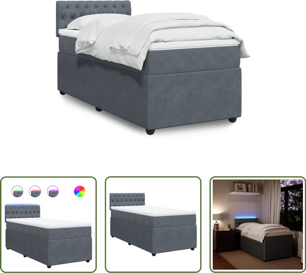 The Living Store Boxspringbett mit Matratze Dunkelgrau 80x200 cm Samt