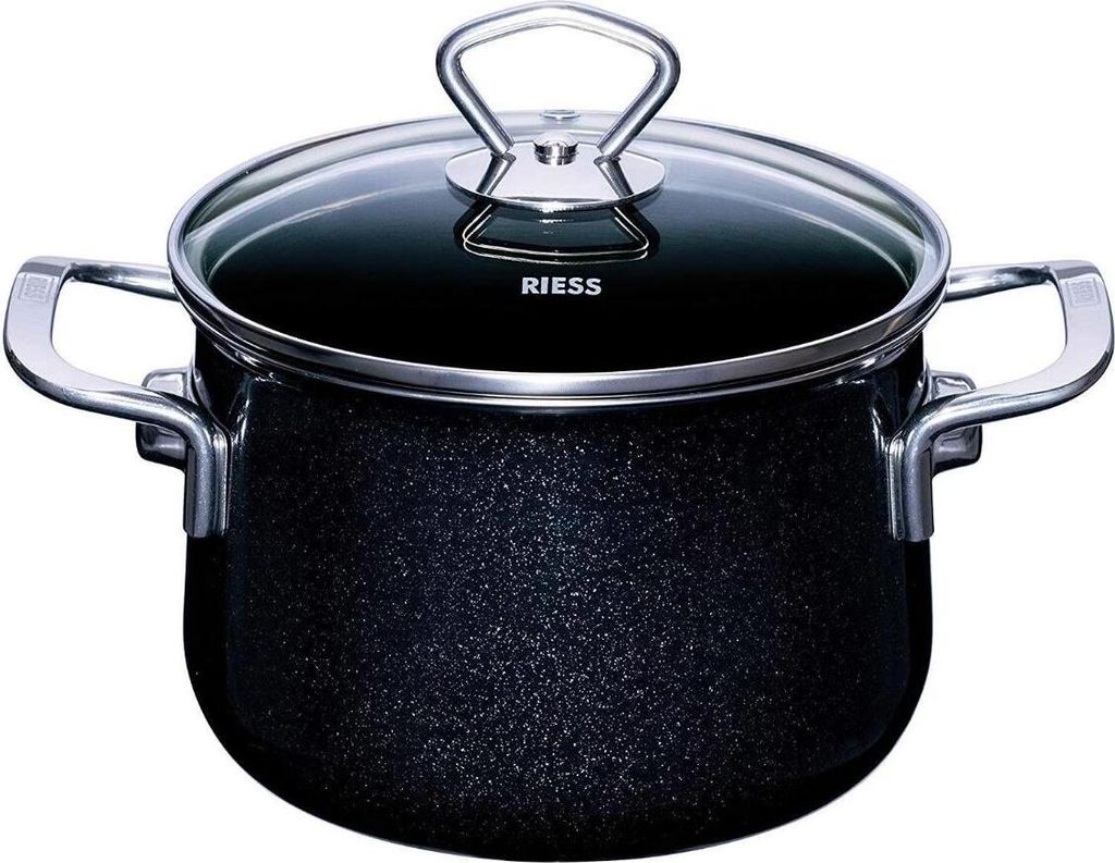 Riess Fleischtopf Black Magic mit Glasdeckel Ø16cm 2 Liter Emaille Nouvelle extra stark