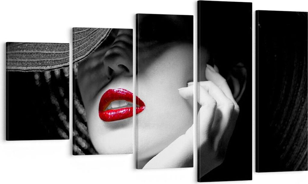 Bild auf Leinwand - Leinwandbild - Frau Gesicht Lippen - 100x60cm - Wand Bild - Wanddeko - Leinwanddruck - Bilder - Kunstdruck - Wanddekoration - L...
