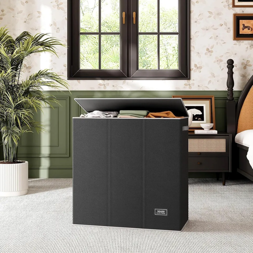 Panier à linge 160L avec 3 compartiments et couvercle noir - Modèle XL - 8