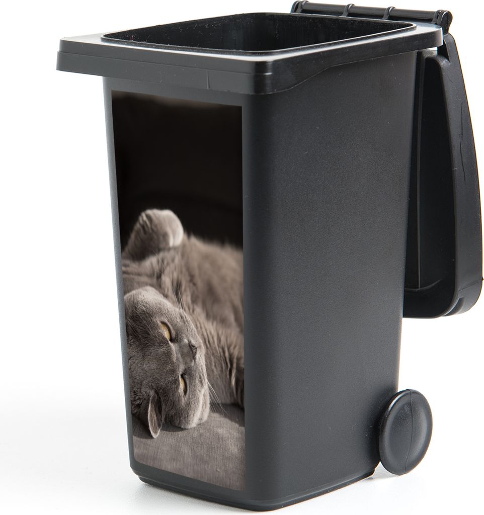 MuchoWow Mülltonnenaufkleber Tier - Katze - Grau 38x80 cm - Behälteraufkleber - Mülleimer-Aufkleber - Container-Aufkleber