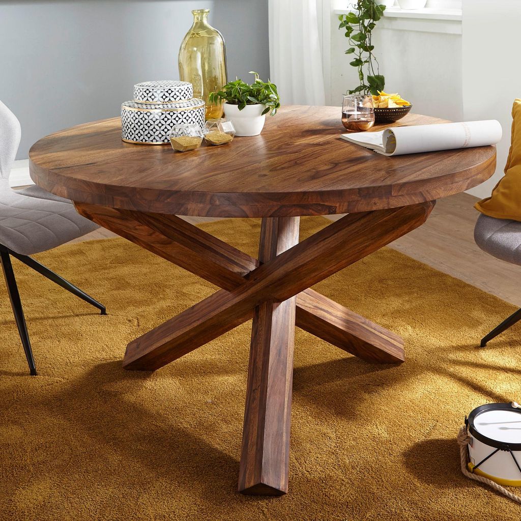FineBuy Table de salle à manger ronde Ø 120 cm en bois Image du produit 