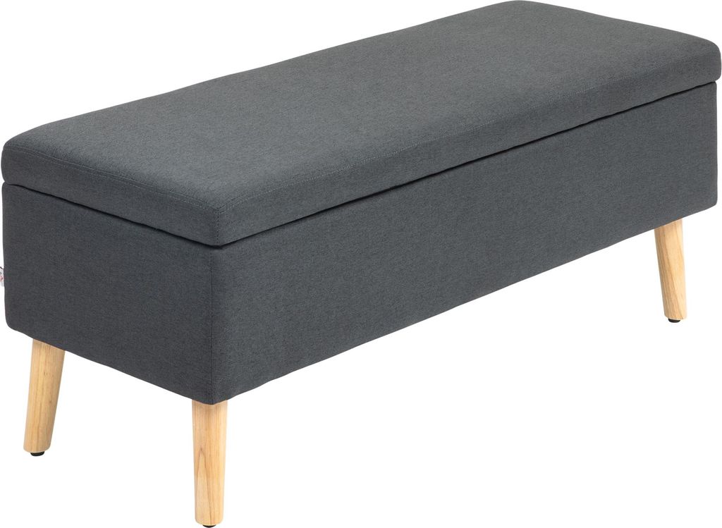 Polsterbank mit Stauraum, Bettbank in Leinenoptik aus Kautschukholz, 110x39x45 cm, Dunkelgrau - Platzsparende Sitzbank mit Staufach