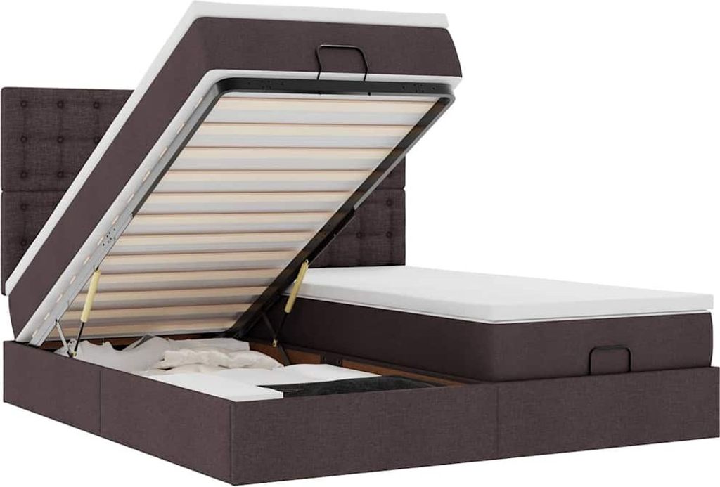 vidaXL Ottoman-Bett mit Matratzen & LEDs Dunkelbraun 180x200 cm Stoff