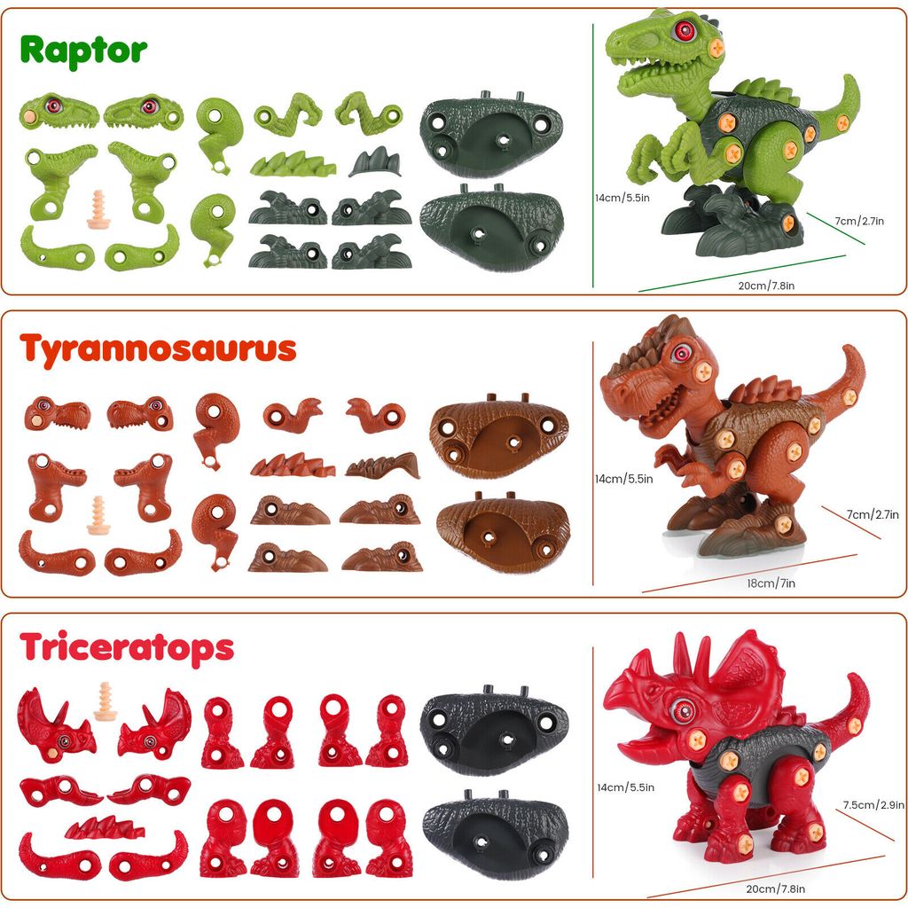 DIY Dinosaurier Spielzeug passt für Kinder Jungen im Alter von 3-6 Dinosaurier Spielzeug mit 9 Sender/Elektrobohrmaschine/Schraubendreher Panacare Dinosaurier Montage Spielzeug mit Aufbewahrungsbox