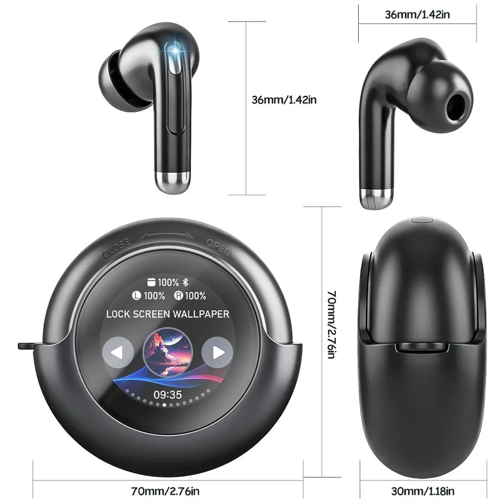Bluetooth 5.3 In-Ear Ohrhörer, kabellos, IPX7 wasserabweisend, Stereo-Sound, LED-Anzeige, perfekt zum Laufen & Workout, Schwarz