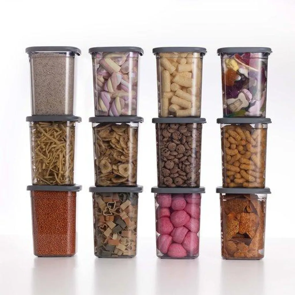 Rangement cuisine lot 12 boîtes en acier anthracite pour aliments