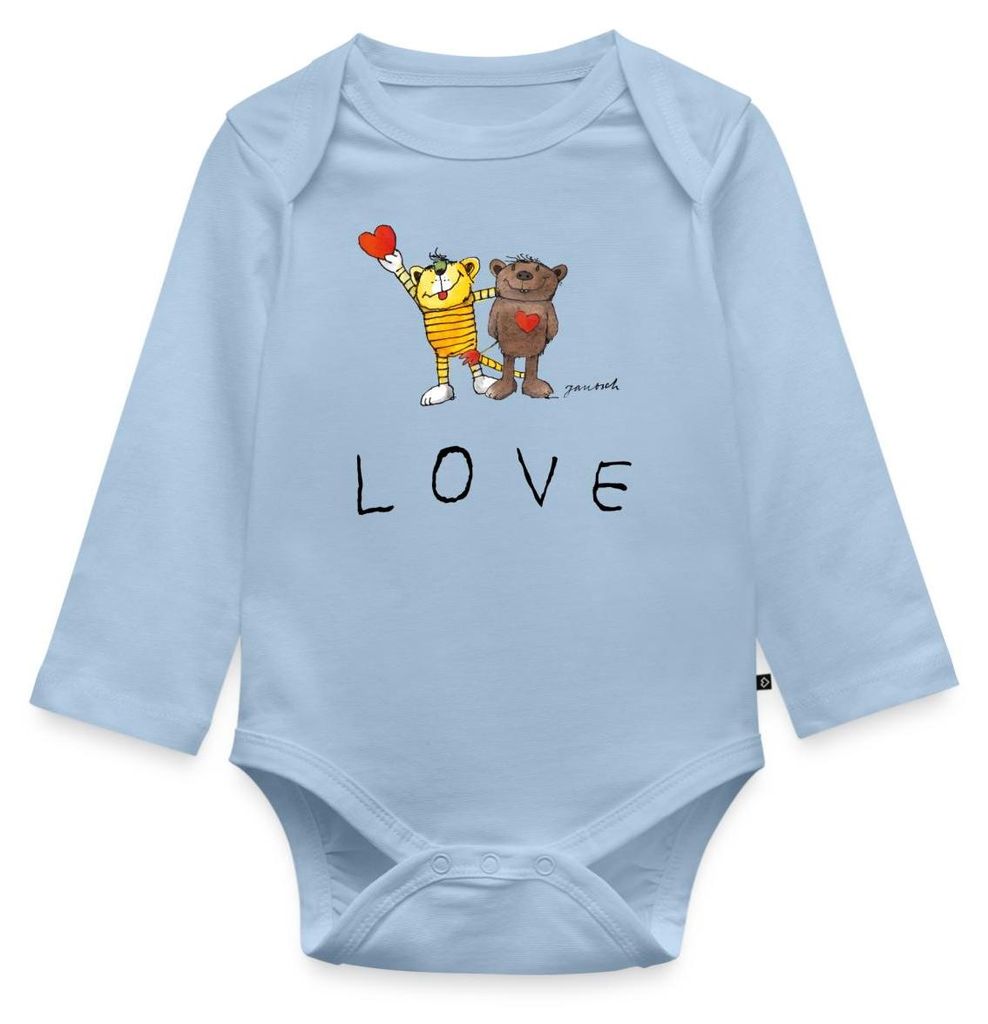 Spreadshirt Janosch Bär Tiger Love Liebe Tages Baby Body Langarm, 86 (12-18 M.), Hellblau