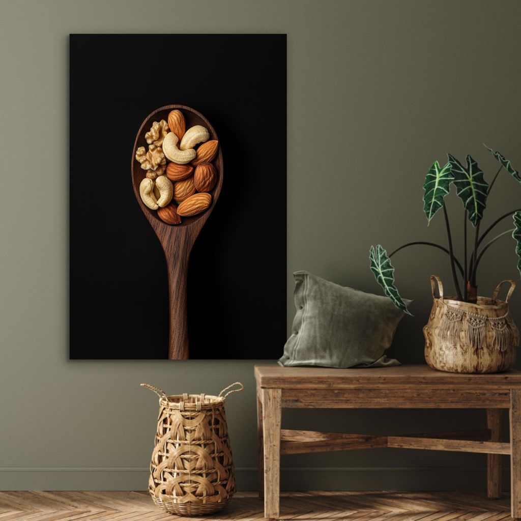 MuchoWow Wanddekoration Metall Metallbild Wandkunst 80x120 cm Holz - Walnuss - Schwarz MuchoWow Aluminium Gemälde - Bilder