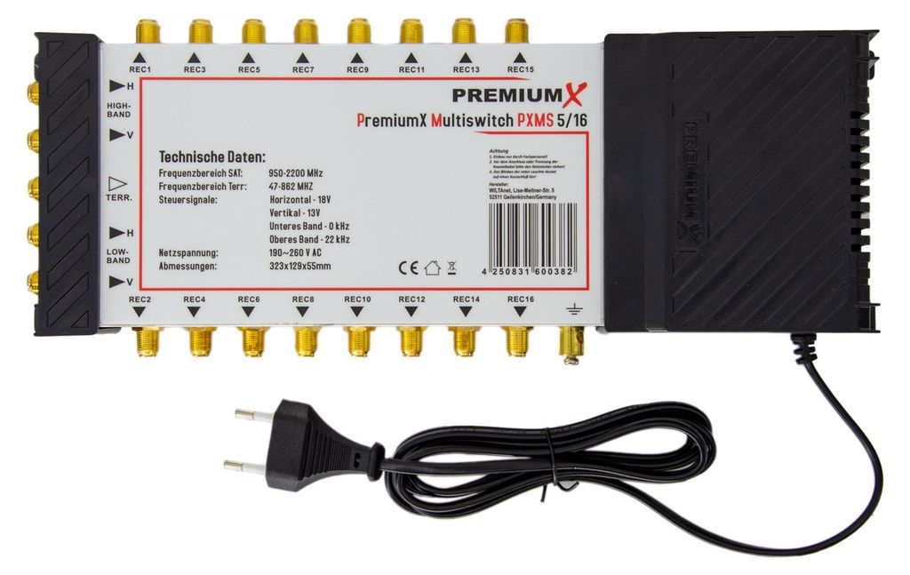 PremiumX PXMS 5/16 – multiswitch z zasilaczem, 1 wejście Zdjęcie produktu 