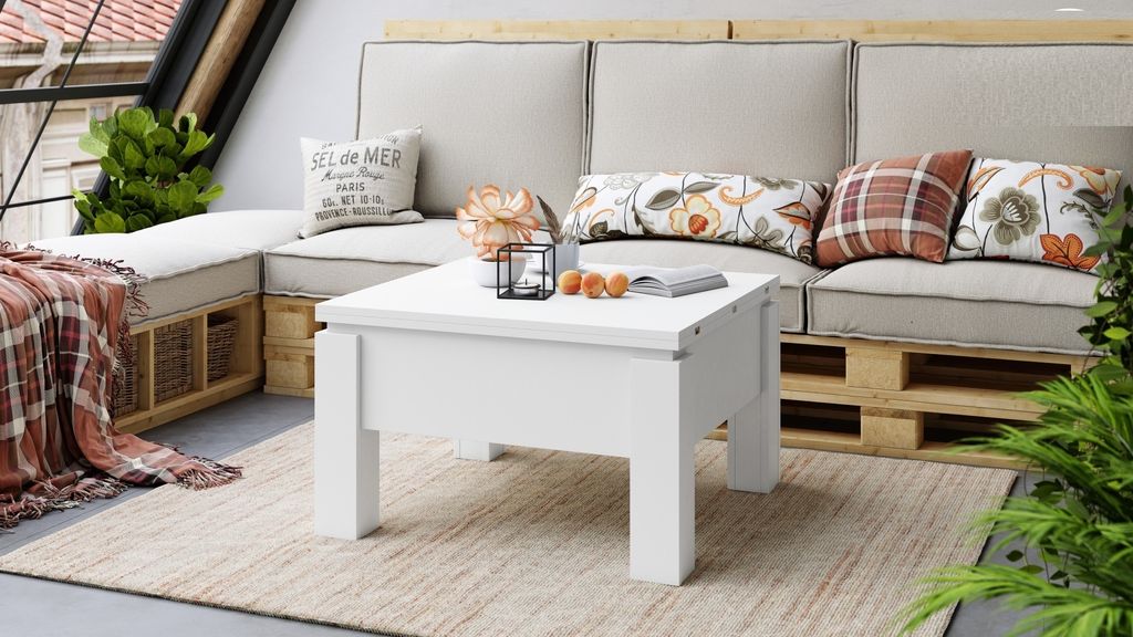 Design Couchtisch Tisch Oslo höhenverstellbar 49 / 76cm aufklappbar 80 / 160cm Esstisch