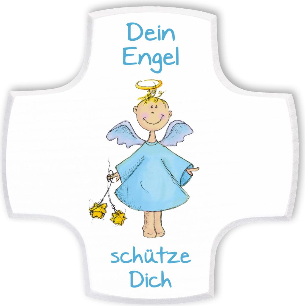 FRITZ COX Holzkreuz 'Dein Engel schütze Dich' Blau