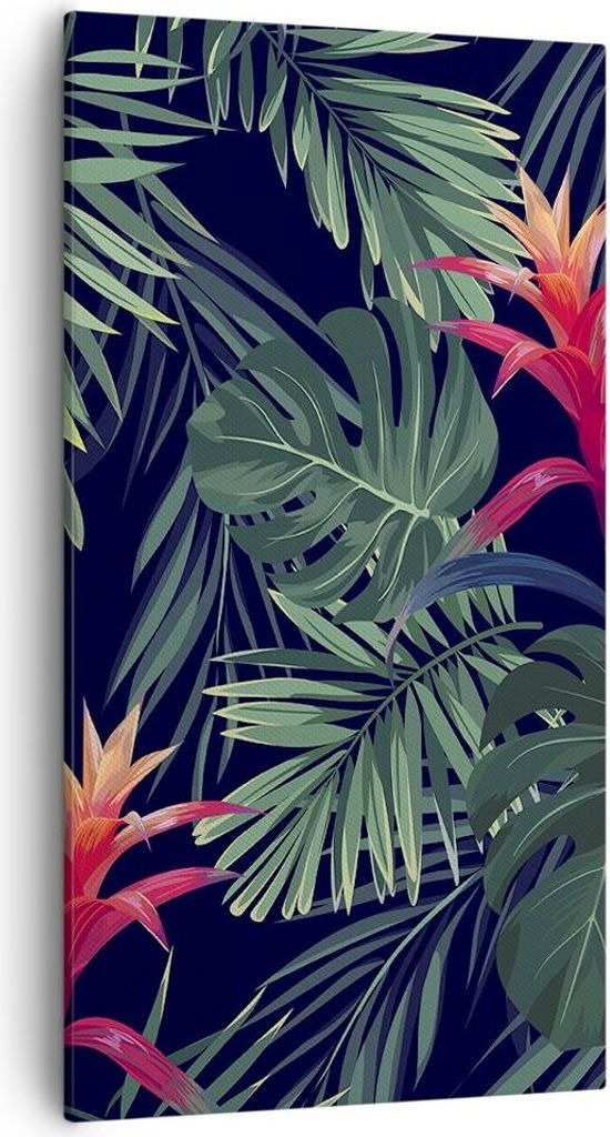 Bild auf Leinwand - Leinwandbild - Einteilig - Exotisch Blumen Blätter - 55x100cm - Wand Bild - Wanddeko - Wandbilder - Leinwanddruck - Bilder - W...