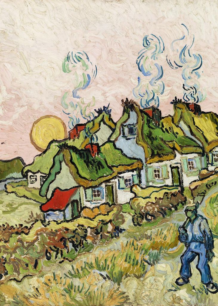 Plakat 50x70cm Häuser und Figur, Van Gogh Vintage für das Wohnzimmer