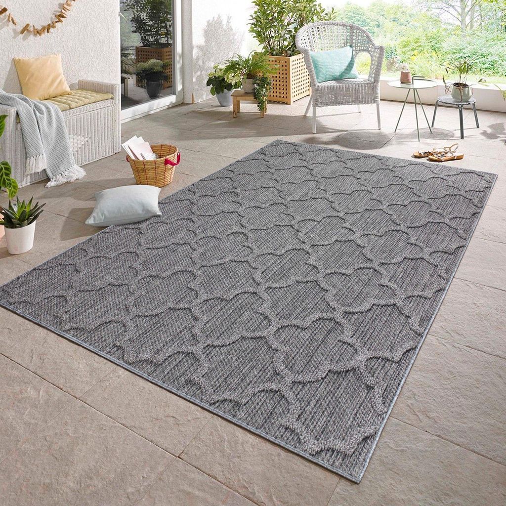 Carpetsale24 In & Outdoor Teppich Skandi Boho Stil Einfarbig Flachgewebe Wetterfest Wohnzimmer Balkon Terrasse Küchenteppich, Grösse: 140x200 cm