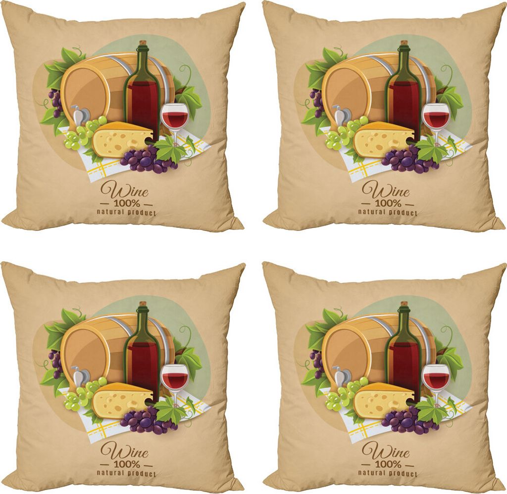 ABAKUHAUS Traube Kissenbezug Set (4 Stück), Wein Natural Product Picknick, Moderner Doppelseitiger Digitaldruck, 45 cm x 45 cm, Mehrfarbig