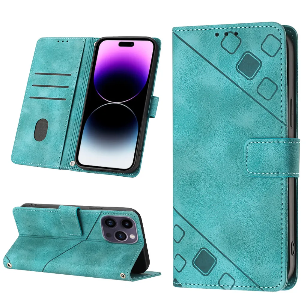 Custodia per iPhone 14 Pro in rilievo Custodia a portafoglio in pelle flip con funzione stand verde - 2