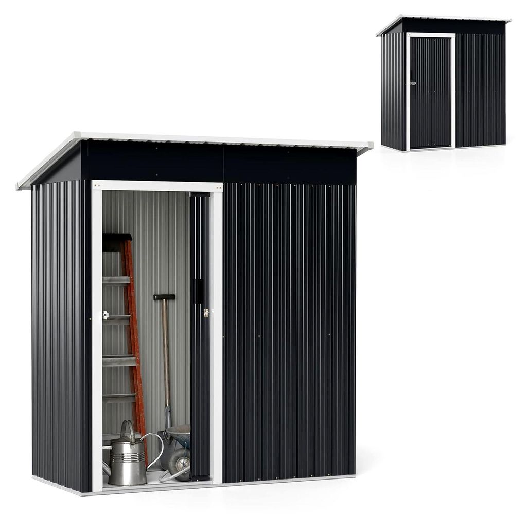 Metallgerätehaus mit Pultdach und Schiebetür, 1,8m³, 163x86x181cm, abschließbar, wetterfest, dunkelgrau