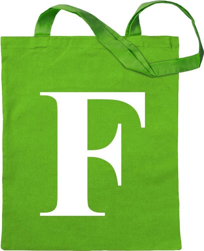 Kiwistar - Baumwolltasche - hellgrün - Buchstabe F - Alphabet - Turnbeutel Fun Rucksack Sport Beutel Gymsack Ziehgurt