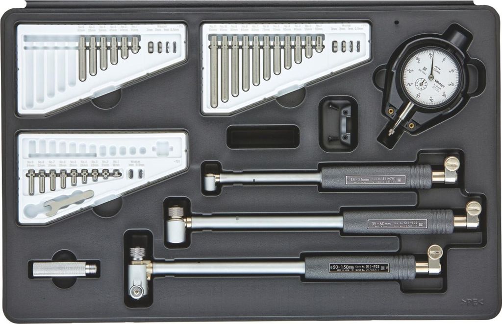 MITUTOYO Innen-Feinmessgeräte-Satz mit Messuhr, Messbereich: 18-150mm