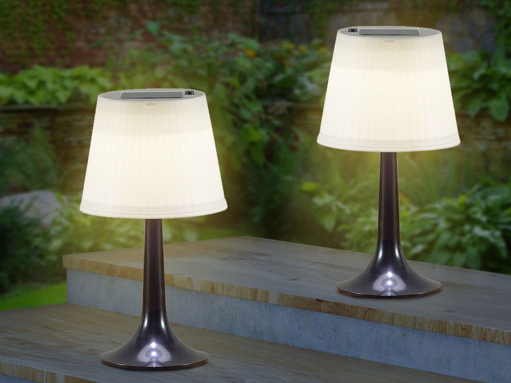 2er Set Solar Tischleuchten Outdoor, Akku Tischlampen ohne Kabel Schwarz, 36cm