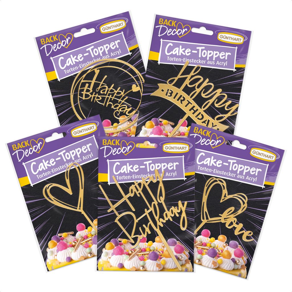 BackDecor 5er SET Cake Topper aus Acryl, GOLD, gemischt