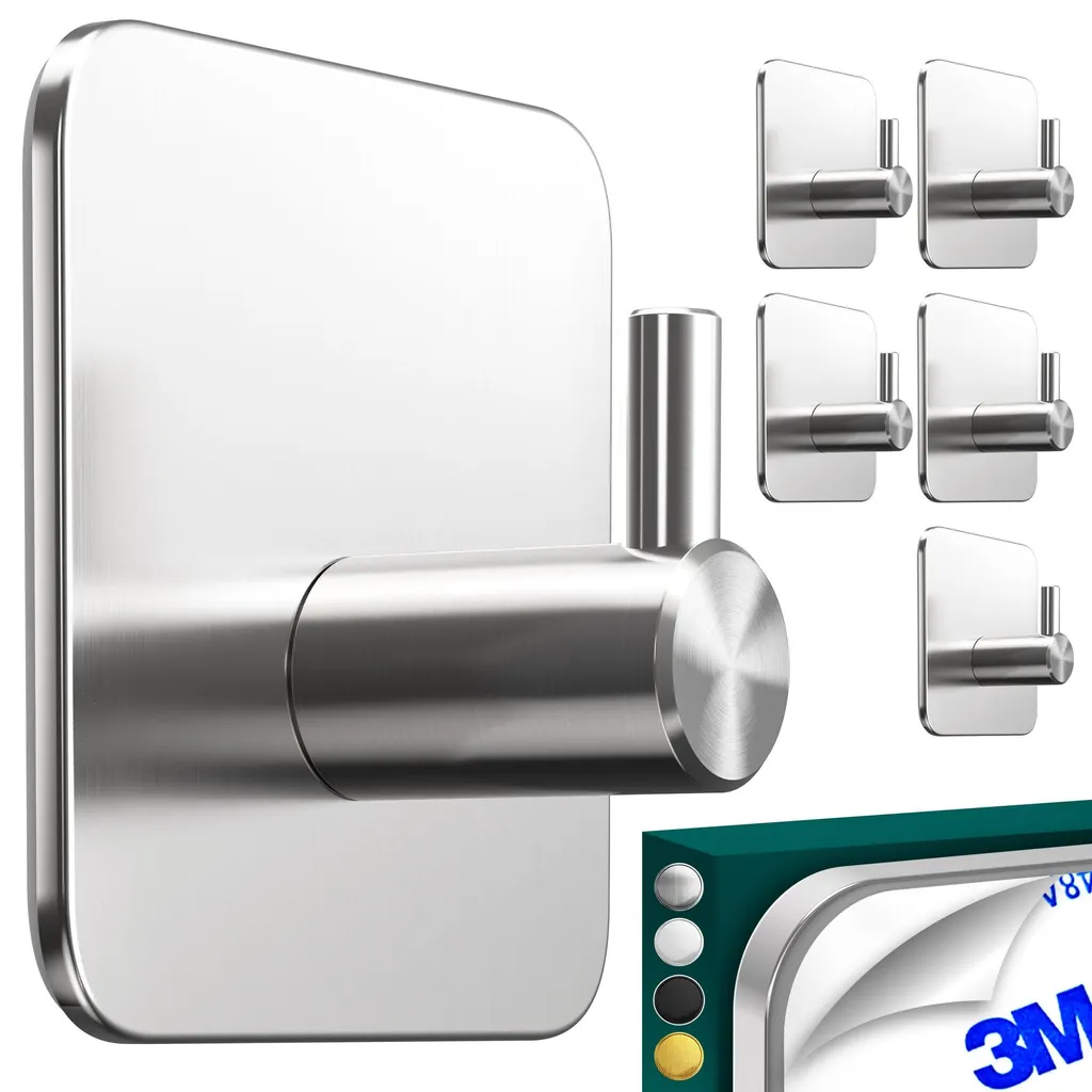 Porte-serviette sans perçage étanche en inox brossé argent lot de 6