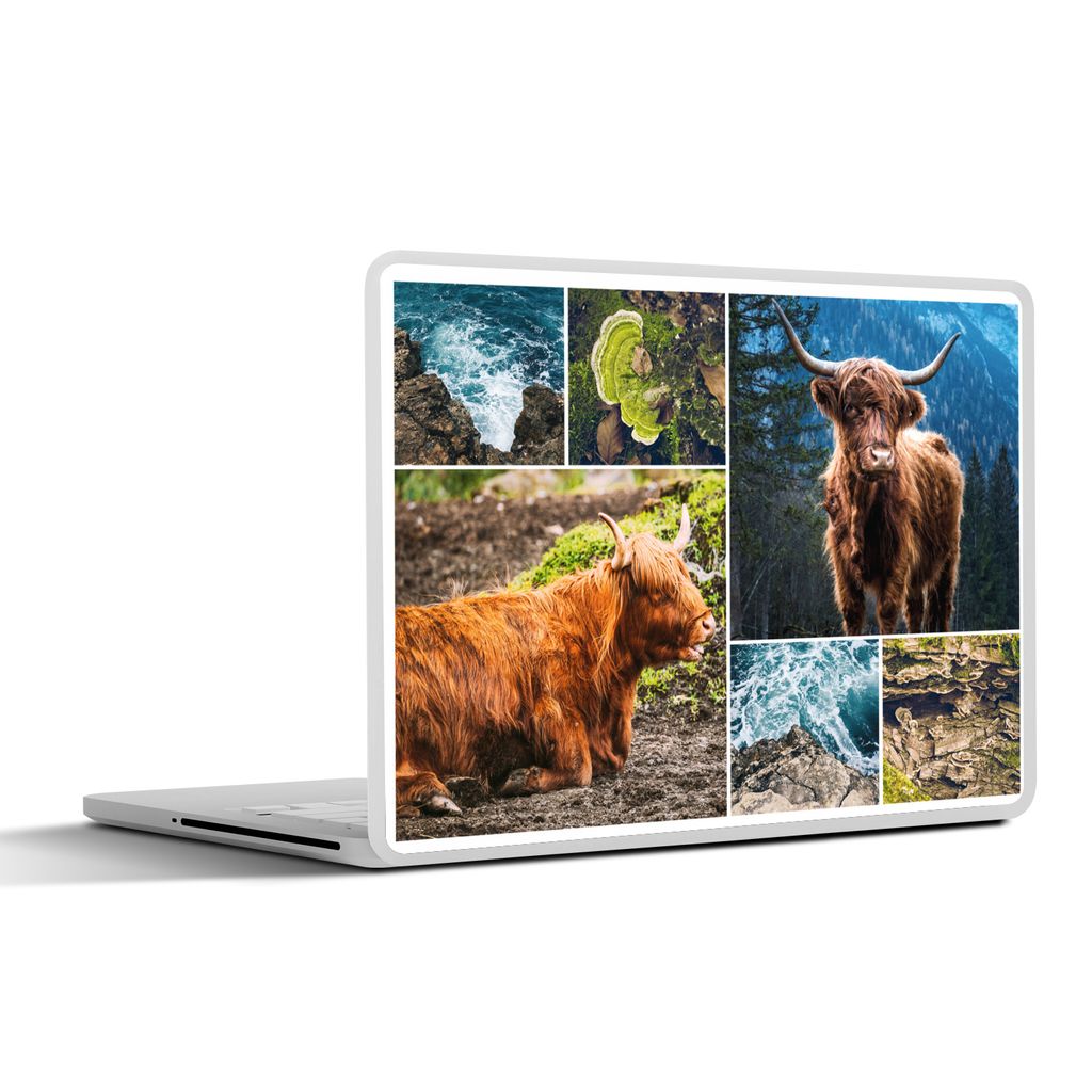 MuchoWow Laptop Aufkleber Sticker Cover Schottischer Highlander - Berg - Meer 40x30 cm - Laptop Dekoration - Selbstklebend