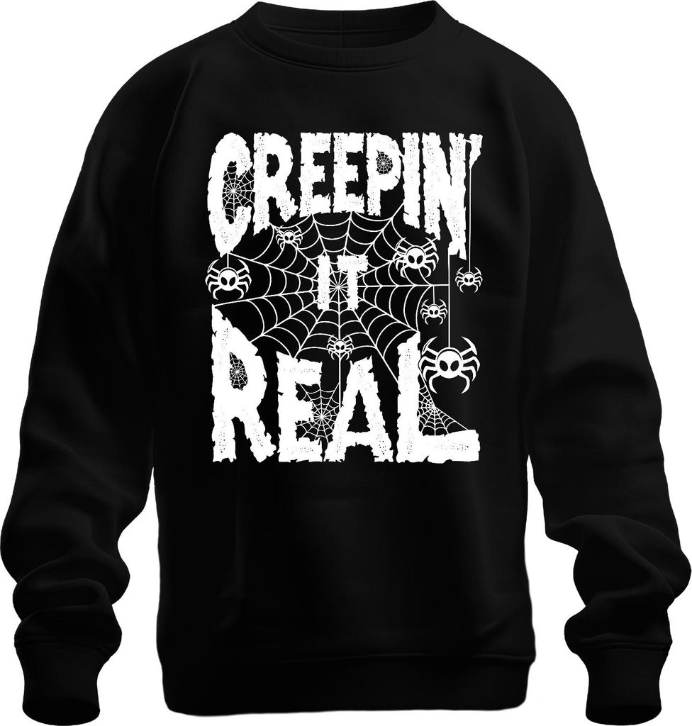 Creepin It Real Halloween Spinnen Spinnennetz Gruselig Lustig Uni Sweatshirt Pullover, Schwarz, M