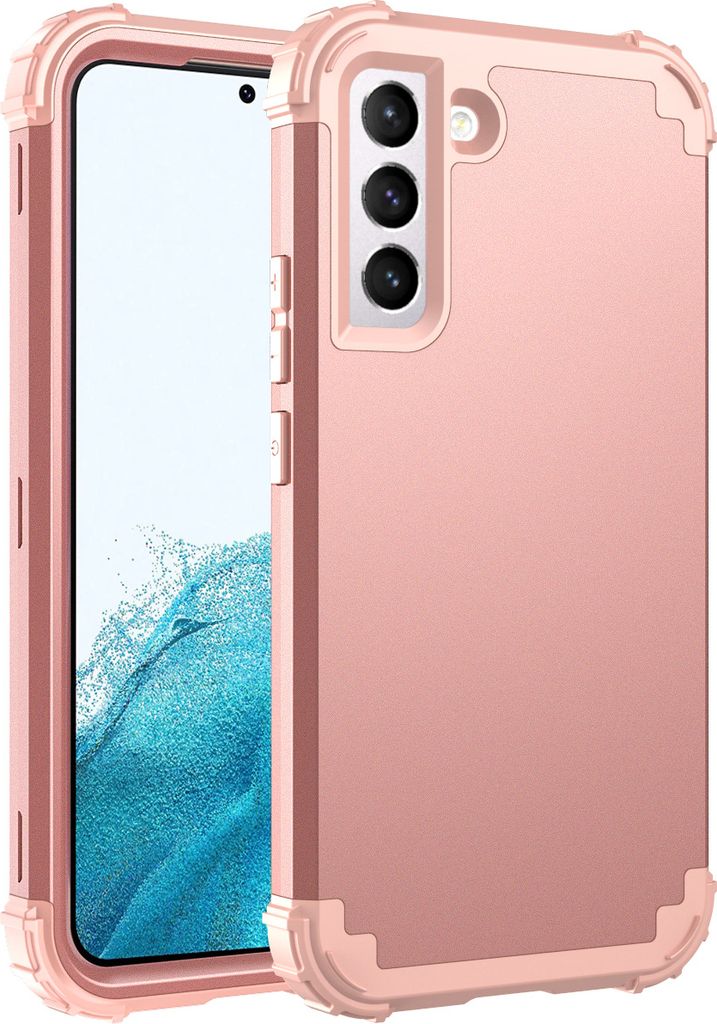 Galaxy S22 5G Hülle, 3 in 1 Hybrid PC TPU Stossfest Robust Schutzhülle für Samsung Galaxy S22 5G Roségold