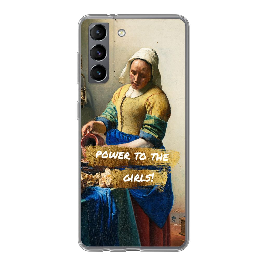 MuchoWow Handyhülle Schutzhülle Hülle für Samsung Galaxy S21 Milchmädchen - Gold - Zitate - Gemälde - Alte Meister Silikon Softcase Handy H...