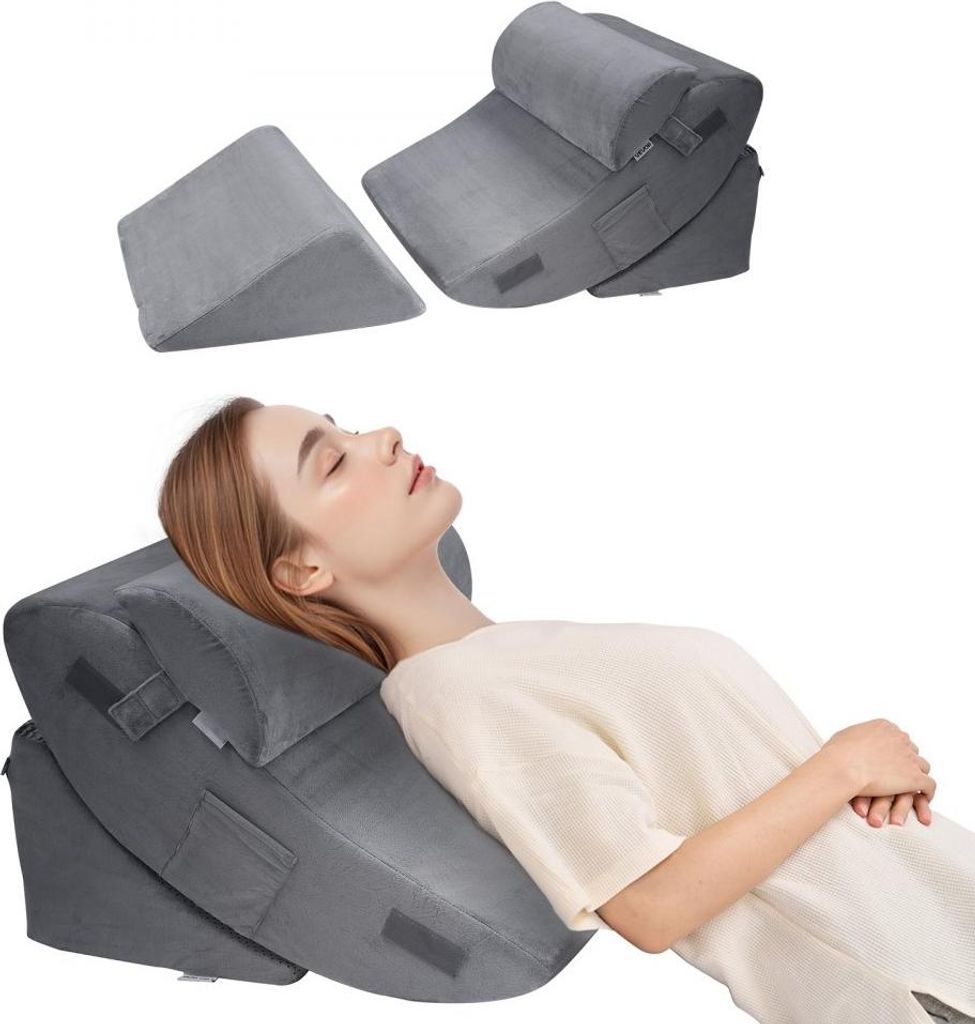 Orthopädisches Keilkissen Bett Set 4-teilig verstellbar Dunkelgrau - Orthopäde Bett Kissen Set