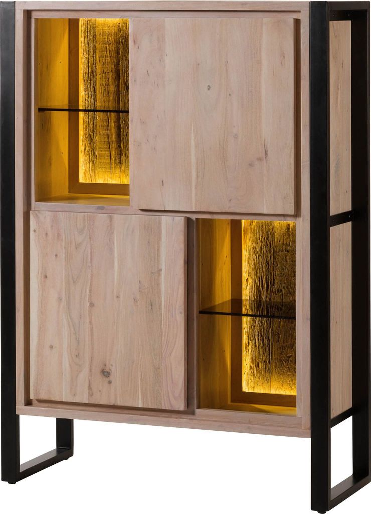 MASSIVMOEBEL24 Highboard Akazie / Altholz 100x40x140 natur lackiert DENVER #101