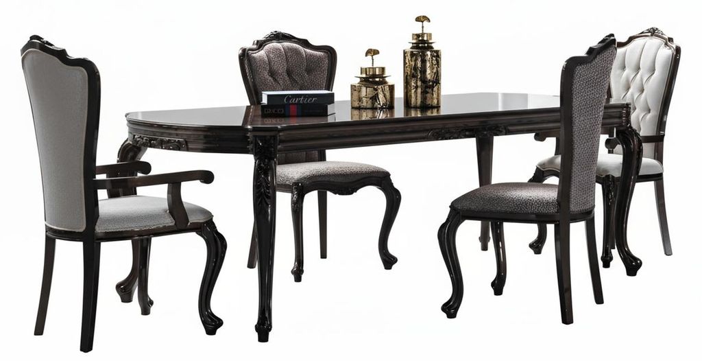 Esszimmer-Set Farbe Schwarz Weiß Tisch Stuhl Stil Klassisch Holzbeine