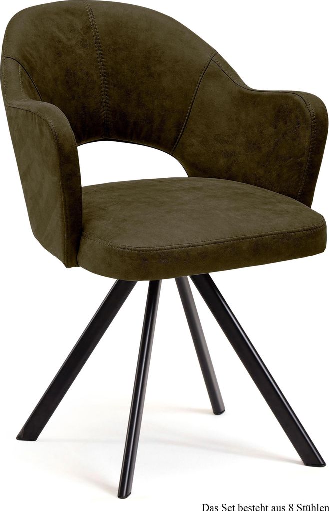 Armlehnstuhl drehbar (8er-Set) Devon 59x87x61 Schwarz/Khaki