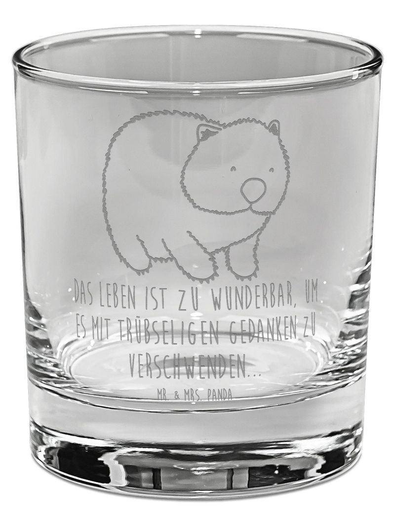 Mr. & Mrs. Panda Whiskyglas Wombat - Transparent - Geschenk, Whiskey Tumbler, Spruch, Motivation, Das Leben Ist schön, Old Fashioned Glas, Gravur,...