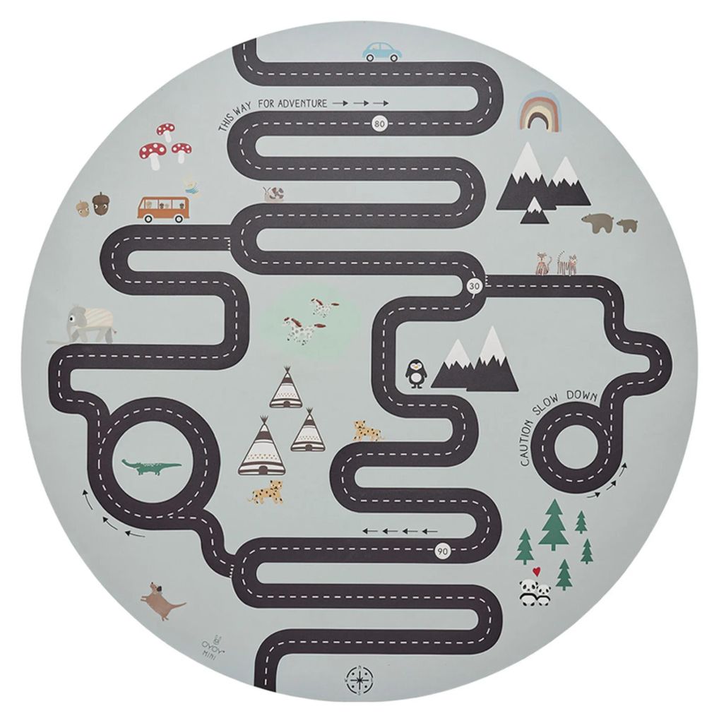 OYOY Adventure Playmat M107450 Bodenmatte unter Hochstuhl Ø112 cm rutschfest wasserfest Kinder Spielmatte rund