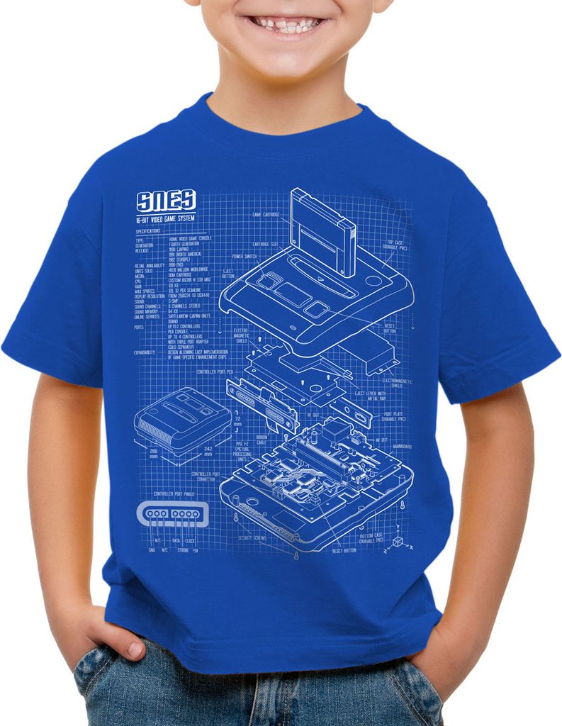 style3 SNES Blaupause Kinder T-Shirt 16-Bit Videospiel