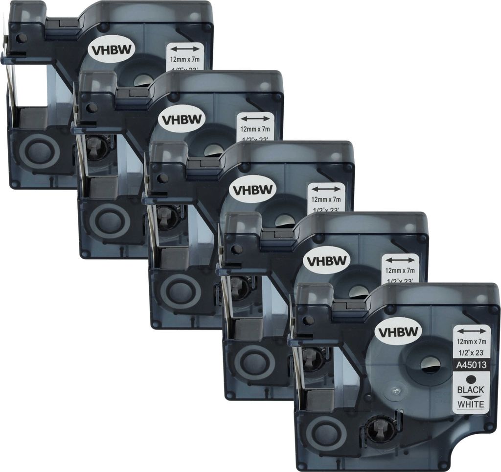 vhbw 5x Schriftband-Kassette Ersatz für Dymo S0720530, D1 für Etiketten-Drucker 7m x 12mm Schwarz auf Weiß