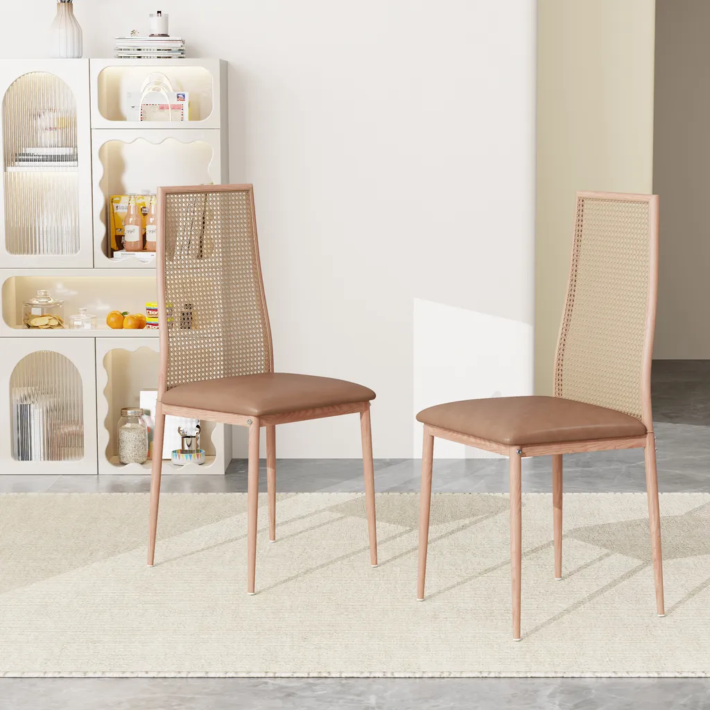 Sedie Design Vintage Rattan e Ecopelle Marrone - Set da 2 Pezzi