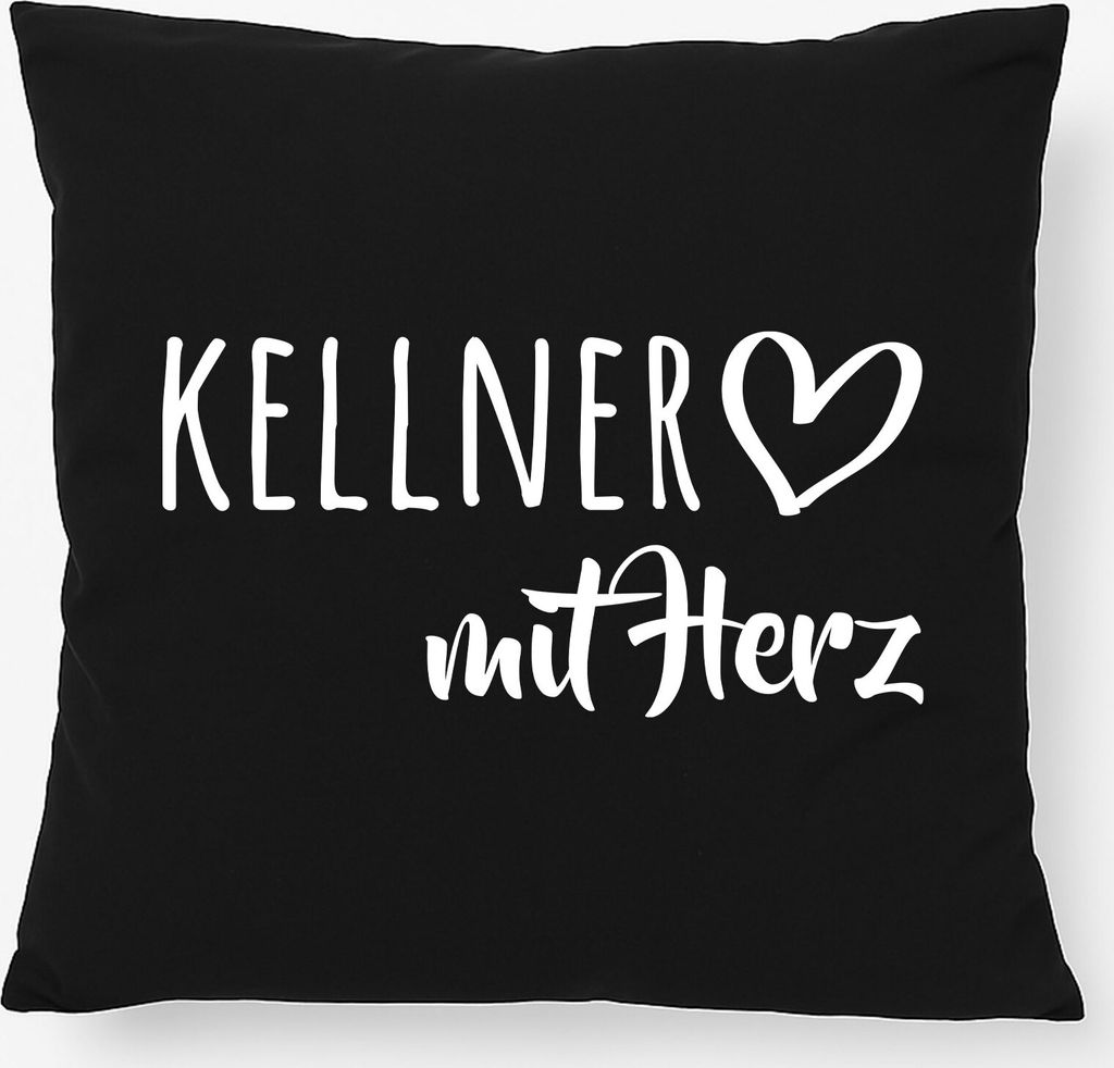 Huuraa Kissen Kellner mit Herz 40x40cm mit Füllung Black Baumwolle Dekokissen Geschenkidee